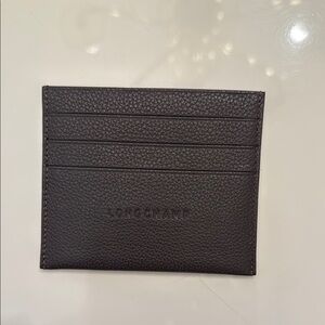 Longchamp Brown Leather Key Card Holder Minimalist Design